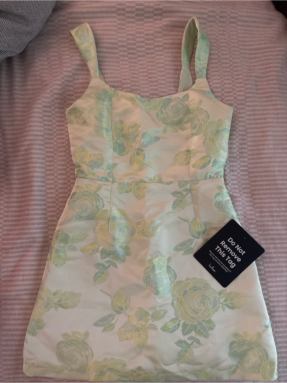 Lulu's Pastel Mint Floral Jacquard Mini Dress